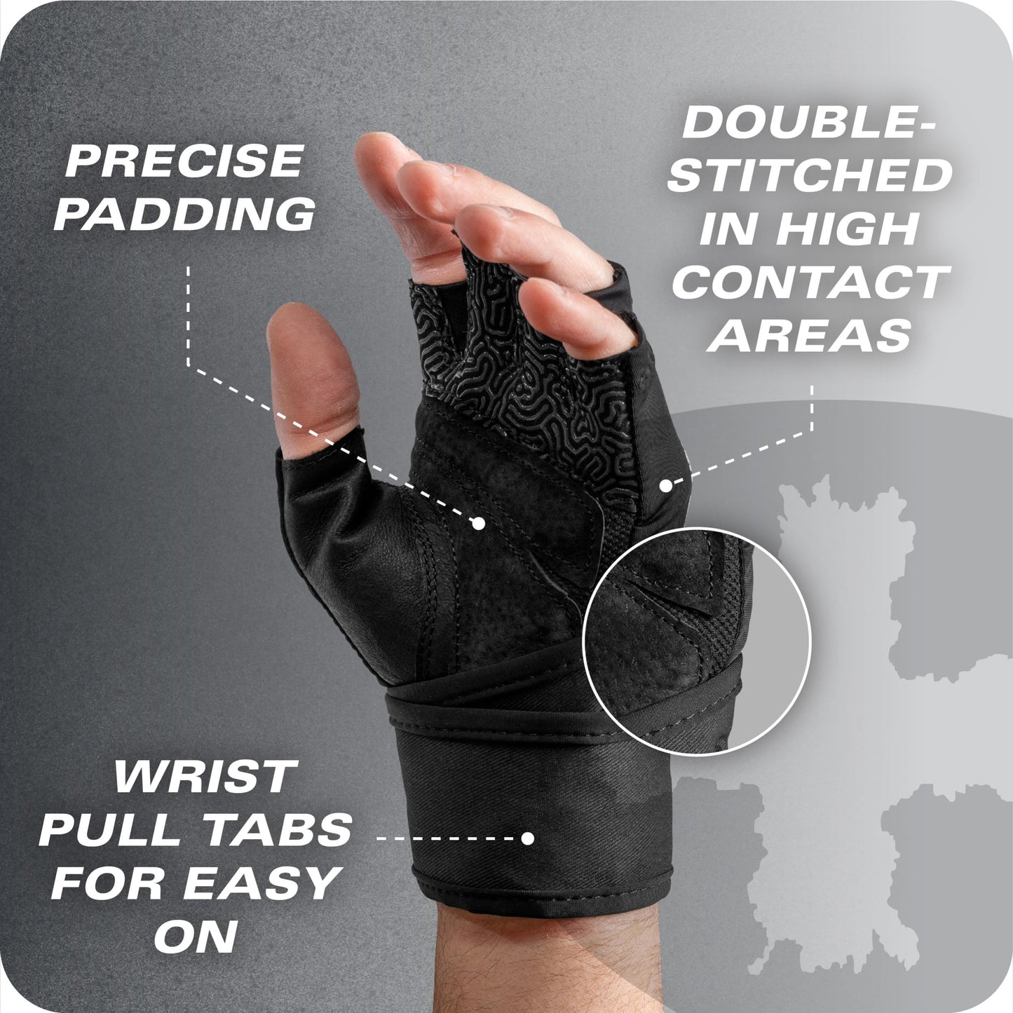 Harbinger Pro Wristwrap Gloves 3.0 - Enhanced Grip, Superior Wrist Support, Breathable 4-Way Stretch Lycra, Durable Leather Palm, Half-Finger Design for Weightlifting, Gym, Black, Medium - Men's