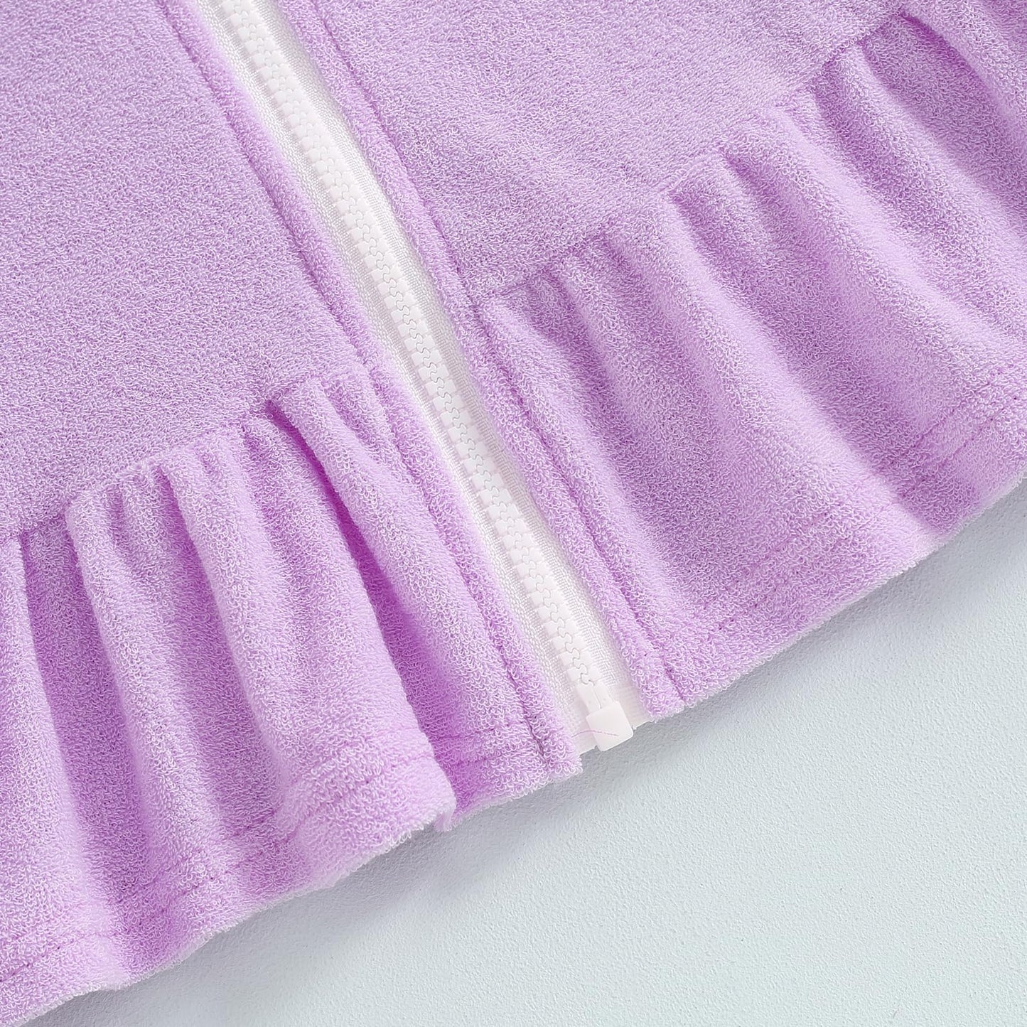 Girls Hooded Terry Cover Up Swimsuit Zipper Swim Dress Short Sleeve Ruffle Coverups Bathing Suit Swimwear (Purple, 7-8 Years)