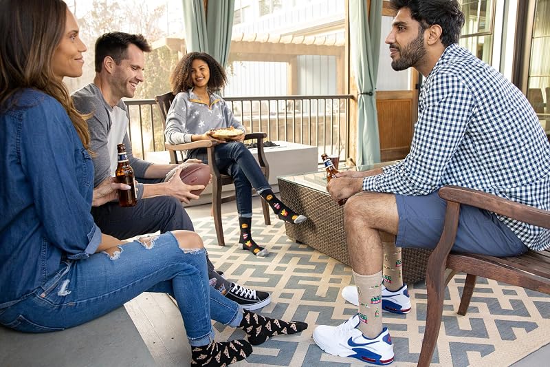 Men's Fun Cocktail Drinks Crew Socks - 1 Pair, Cognac & Cigars Variation