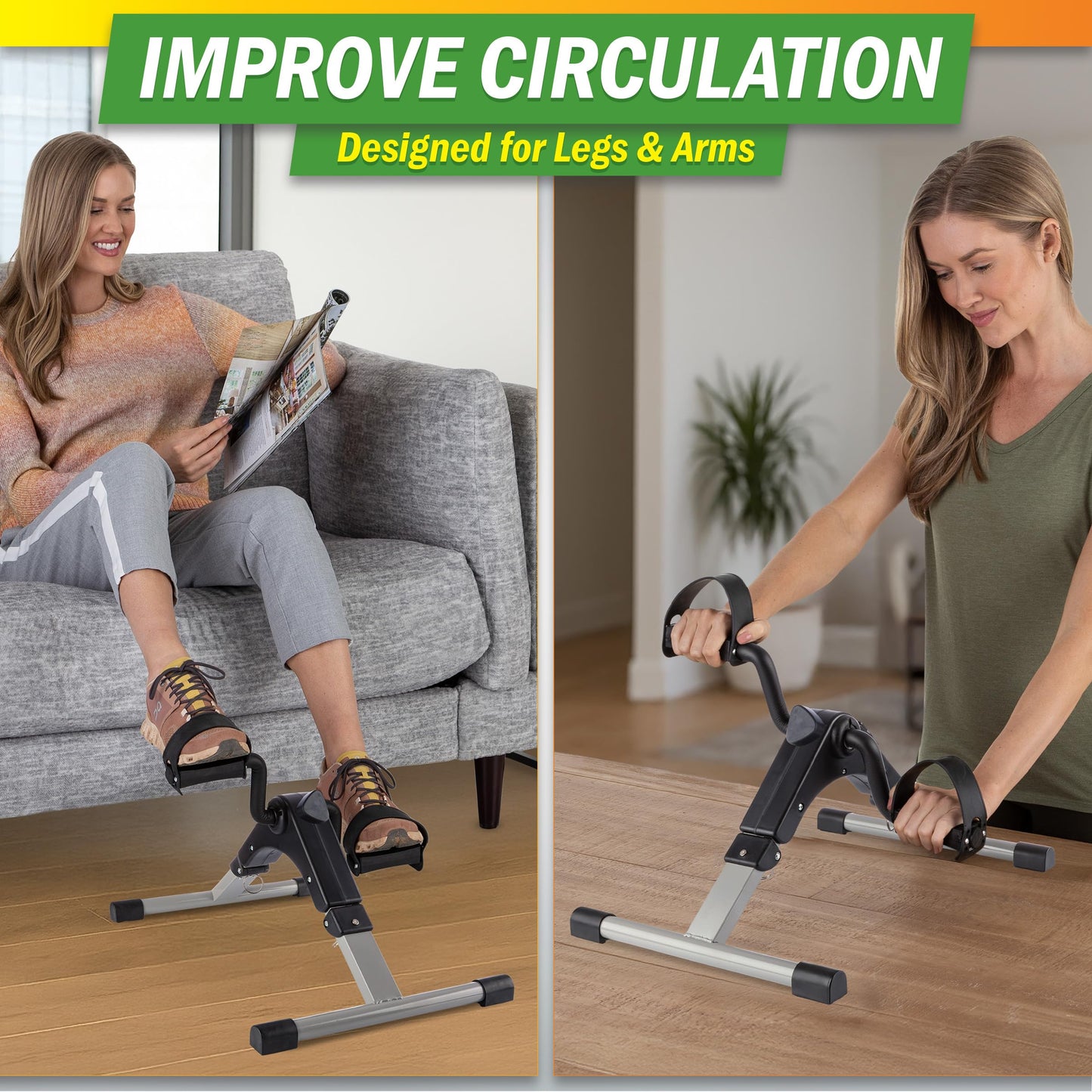 Under Desk Bike Pedal Exerciser with Calorie Tracker and Adjustable Resistance - Mini Foldable Indoor Home Gym Exercise Equipment by Wakeman