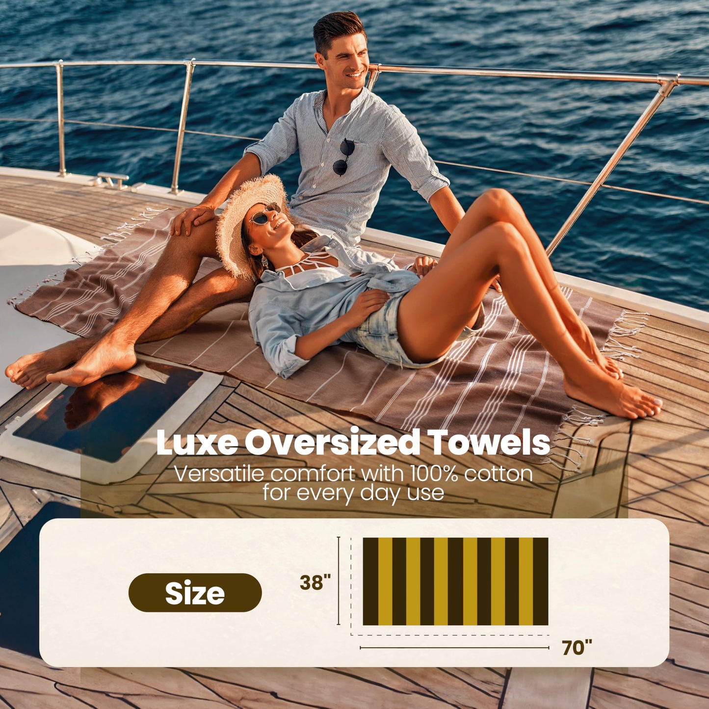 Gold CASE LYCIA Turkish Beach Towel Set of 6 – 100% Cotton Turkish Beach Towels Bulk 70 x 38'' – LYCIA Oversized, Quick Dry & Sand Free Beach Towel – Lightweight Towels Set in Black
