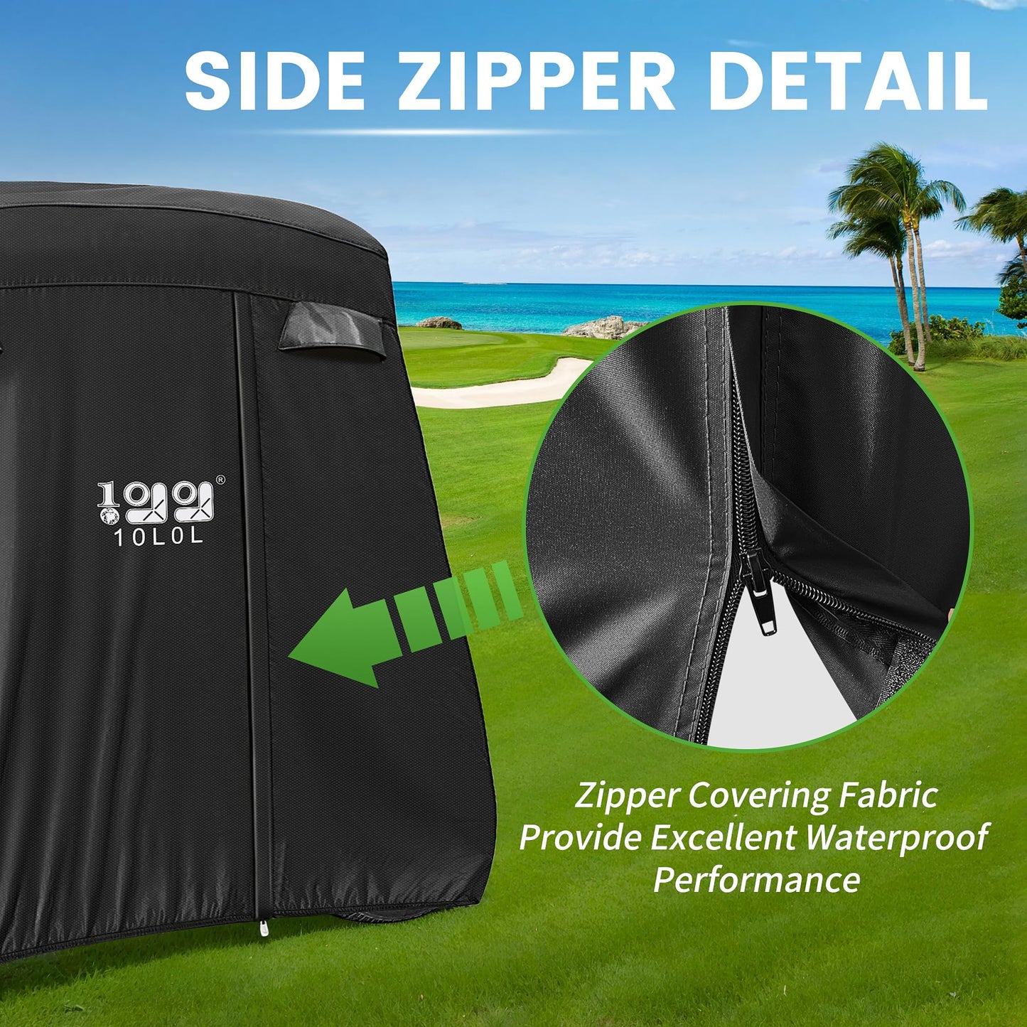 10L0L 2/4/4+2 Passenger Golf Cart Cover Fits for Yamaha EZGO Club Car, 420D Waterproof Durable Polyester Golf Cart Cover with Three Zipper Doors Windproof Sunproof - Black