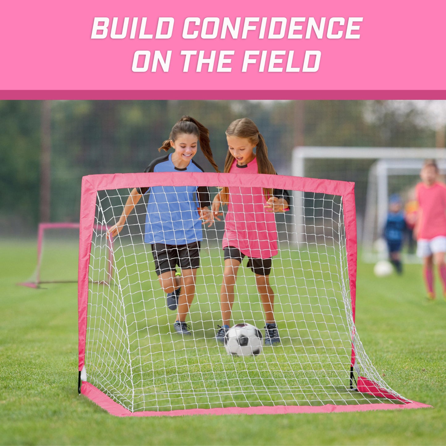 GoSports Team Tone 4 ft x 3 ft Portable Soccer Goals for Kids - Set of 2 Pop Up Nets for Backyard - Pink