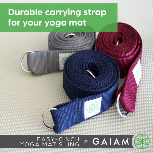 Gaiam Easy-Cinch Yoga Mat Sling - Durable Carrying Strap for Yoga Mat with Metal D-Rings for Secure Fit - Doubles as a Yoga Stretching Strap (No Mat Included), Mulberry