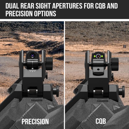 VOTATU V9 45-Degree Offset Iron Sights- Fiber Optic Front and Rear Flip-up Sight Set, Folding Back-up Sites for Picatinny