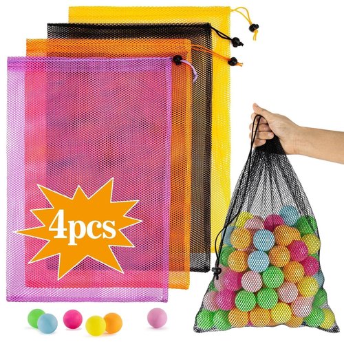 4PCS Colorful Mesh Bag - Mesh Bag Drawstring Suitable for Beach Toy Ball Camping Clothing,for storage, Drawstring Storage, Sturdy and Durable
