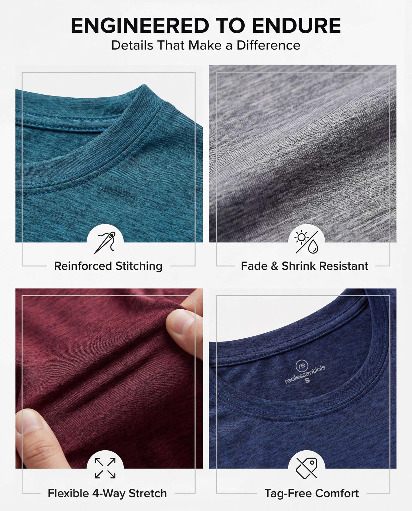 Real Essentials 5 Pack: Men's Dry-Fit Short Sleeve Crew Neck T Shirts Fitness Running Gym Workout Cool Exercise Athletic Tee, Set 17, X-Large