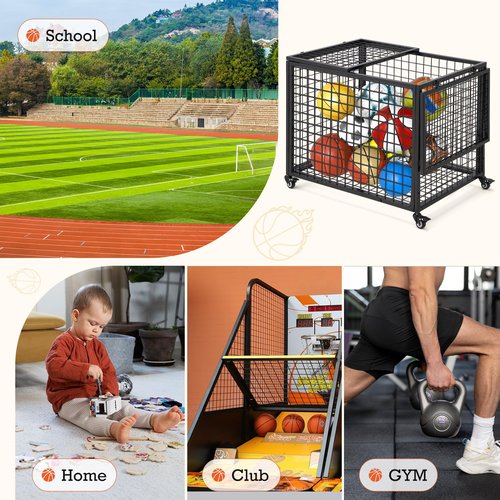 AECOJOY Ball Cart Storage, Large Rolling Basketball Bin with Wheels for Garage, School, Gym, Sports Equipment and Toy Organizer, Indoor & Outdoor