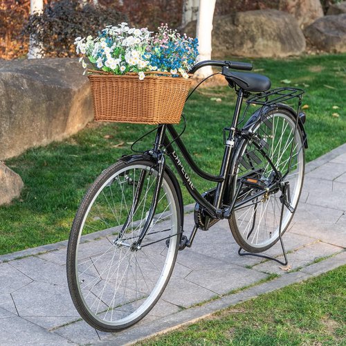 Bike Basket - Durable Front Bicycle Bike Baskets - Handmade Woven Wicker Bike Basket with Adjustable Leather Straps (New Brown)