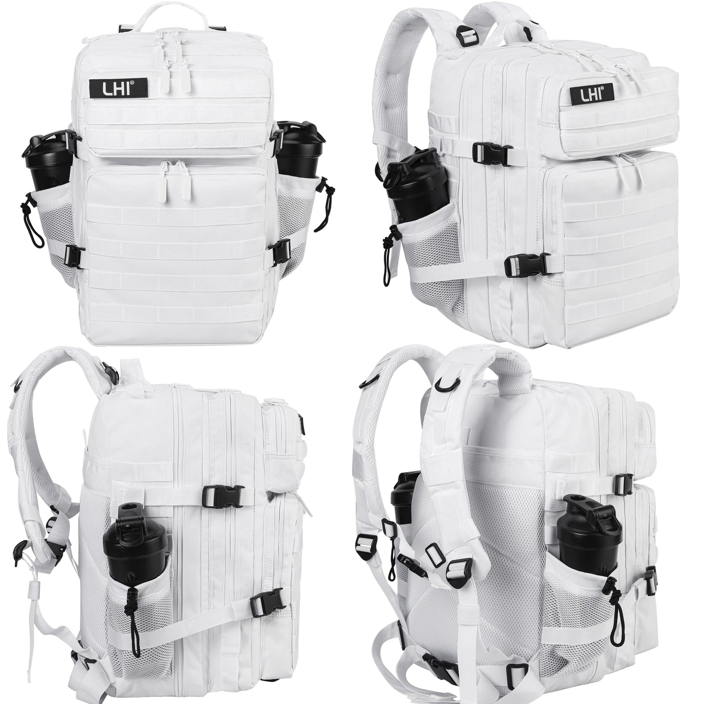 LHI Military Tactical Backpack for Men and Women 45L Army 3 Days Assault Pack Bag Large Rucksack with Molle System - White