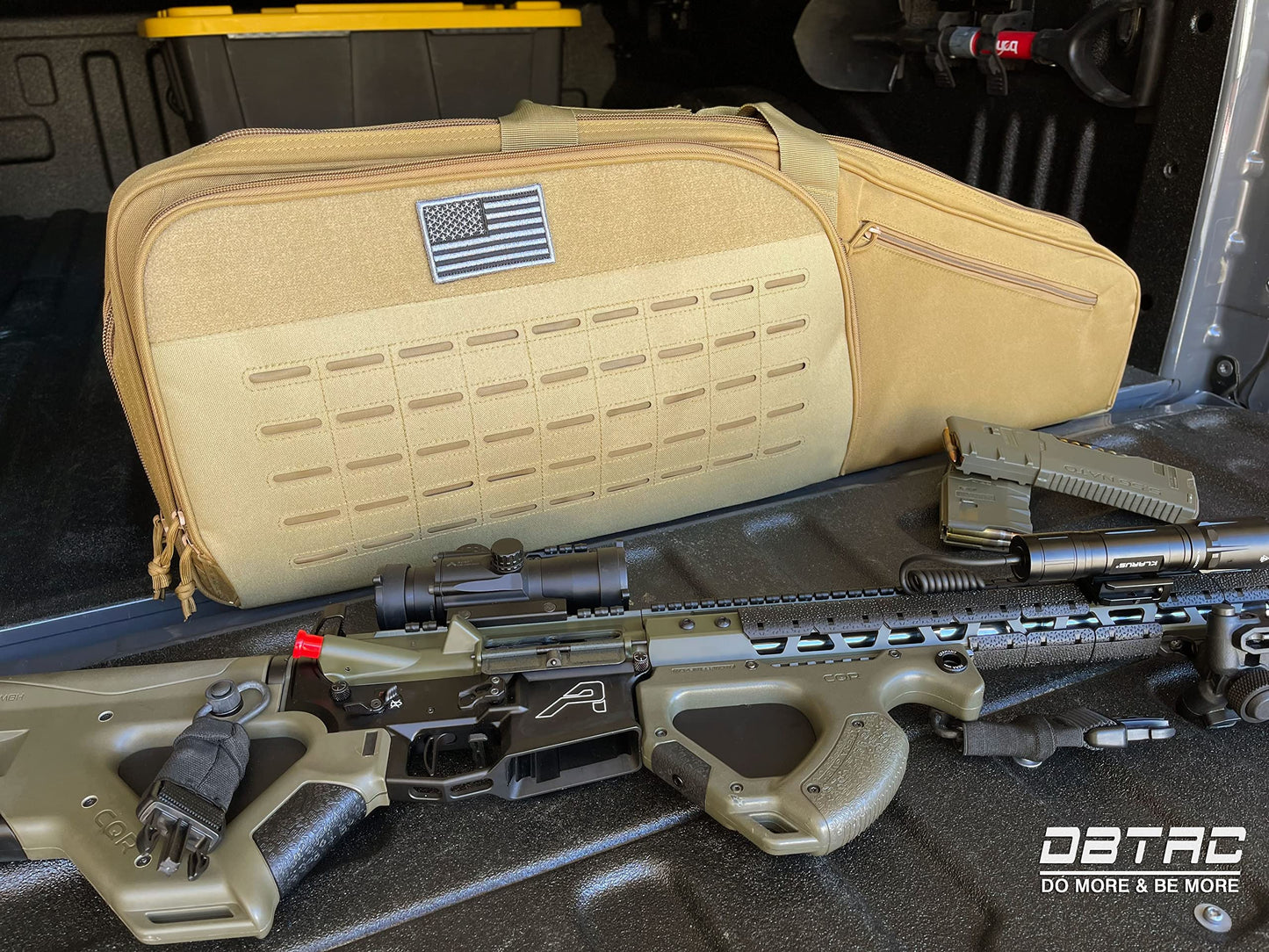 DBTAC Urban Classic Tactical Single Scoped Long Gun Bag Soft Rifle Case for Shooting Range Outdoor Hunting | US Flag Patch + Universal Gun Holder Included (Brown, 35" Single Rifle Case)