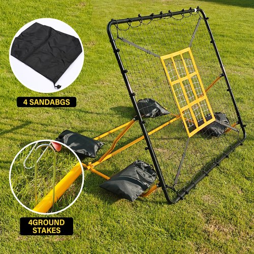Baseball Rebounder Net 4x4.5FT Pitch Back Baseball Rebounder with Strike Zone & 9-Grid Target Adjustable Pitching Net for Grounders Batting Pitching Fielding Bounce Back Softball Volleyball Soccer Net