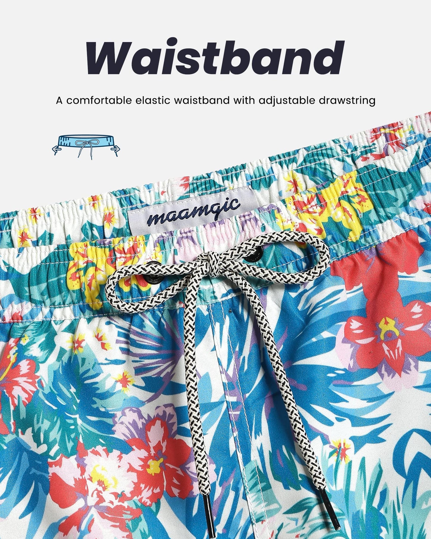 maamgic Mens Swim Trunks Quick Dry Swim Shorts with Mesh Lining Funny Swimwear Bathing Suits 7inch Hawaii Floral Small