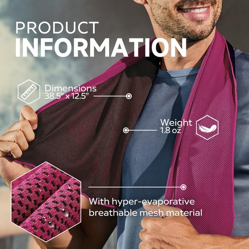 BILITOK Superfiber Ice Towel Neck, Soft Breathable Cold Towel Cooling, Yoga, Sports, Golf, Gym, Camping, Running, Fitness, Exercise and More Activities, 4 Packs (Blue/Green/Rose red/Gray)