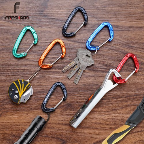FresKaro caribeener Clips, Wire gate Carabiner Heavy Duty, Small Mini Caribeaner Wiregate Hooks, Lightweight, 5 Pack, for Keychain, Key, Belt Holders, Outdoor, Backpack, Gym, 5 Colors