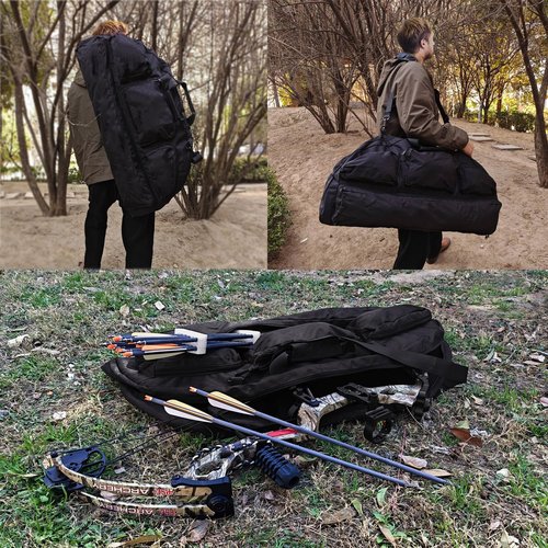 e5e10 Compound Bow Case Soft Bow Padded Case Light-Weight Bow Carry Bag with Arrows Pocket & 3 Multipurpose Storage Pockets Carrying for Archery Accessories (Black)
