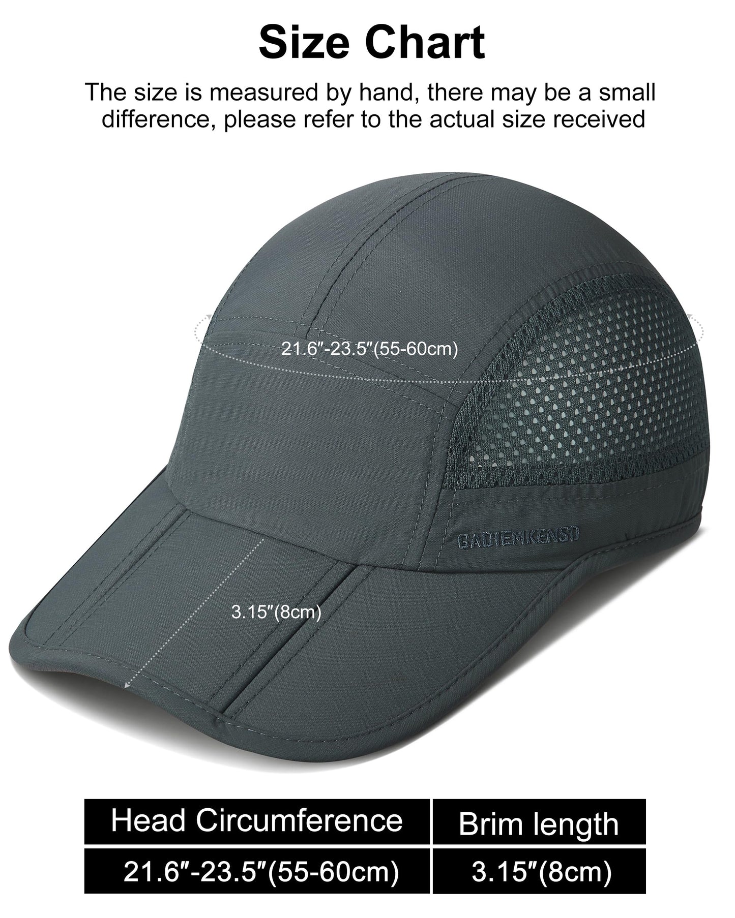 GADIEMKENSD Men Outdoor Hat Reflective Folding Running Sport Hats Summer Cool UPF 50 Sun Unstructured Baseball Caps for Men Women Breathable Light Quick Dry Travel Golf Hat Dark Gray
