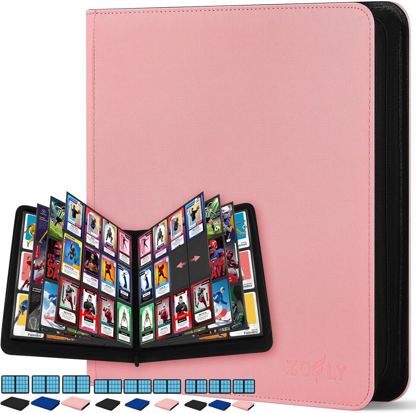 12 Pocket Card Binder, Zipper Trading Card Binder, 720 Large Capacity Side Loading Non-Ring Card Album, Double Sided Acid-Free Card Protector Binder, Card Collection for TCG, MTG, Sport Card, Pink