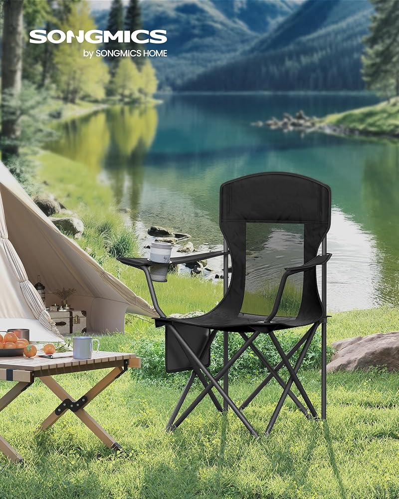 Songmics 2-Pack Breathable Camping Chairs, 330 lb Capacity - Black