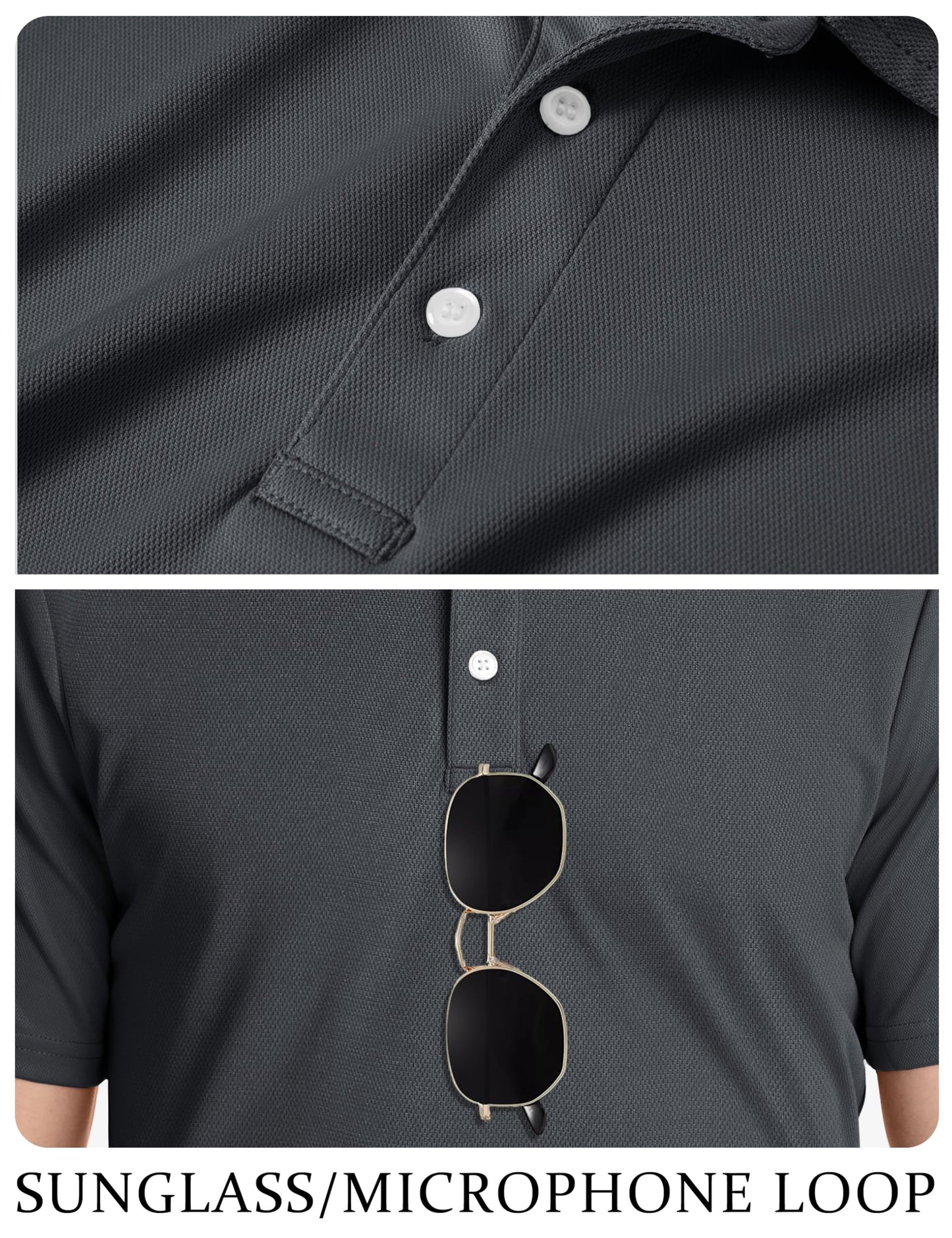 TACVASEN Mens Golf Shirt Dry Fit Mens Polo Shirts Short Sleeve Performance Golf Polos for Men with Collar Work Shirts Dark Grey, M