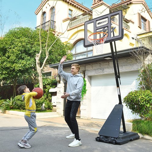 AWII SPORT Basketball Hoop Outdoor, 5.3-10FT Height Adjustable Basketball Hoop Goal System with 48Inch Impact Backboard and Portable Wheels for Adults