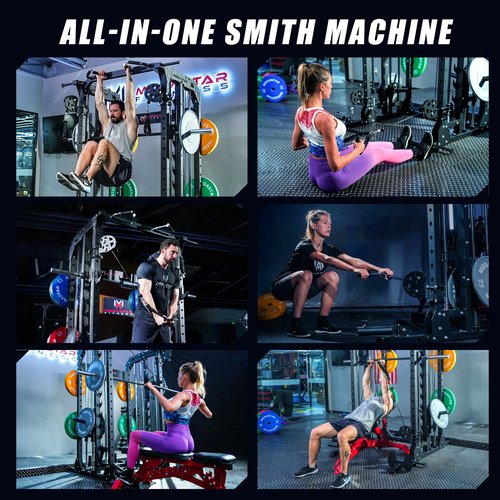 MEGASTAR Smith Machine for Home Gym - 2000lbs Capacity All-in-One Power Rack with Cable Crossover, Pull-Up Bar & Dip Station, Includes 18 Attachments, P107 Anvil Black
