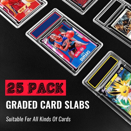 Binirin 25 PCS Graded Card Holder, Graded Card Case Storage Slabs - TCG Display Case with Customizable Labels Position, Secure Buckles, 5.1x3.5x0.2 Inches - Clear Acrylic