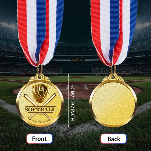 LZHZHZ 12 Pcs Softball Medal Awards (2 Inch) -with Red, White & Blue Neck Ribbons,Custom Softball Metal Awards with DIY Engraving