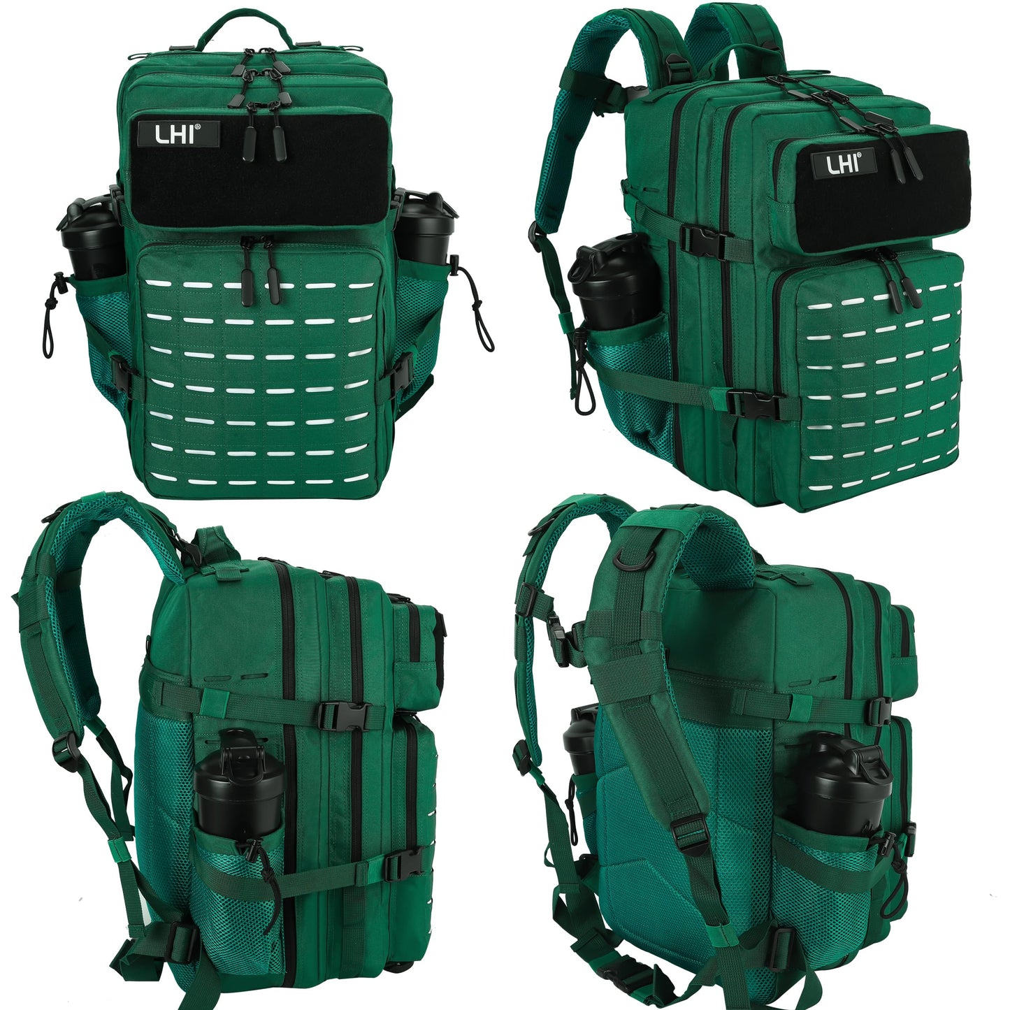 LHI Tactical Military Backpack for Men and Women 45L Large Molle Army Assault Pack 3 Day Travel Backpacks - Dark Green
