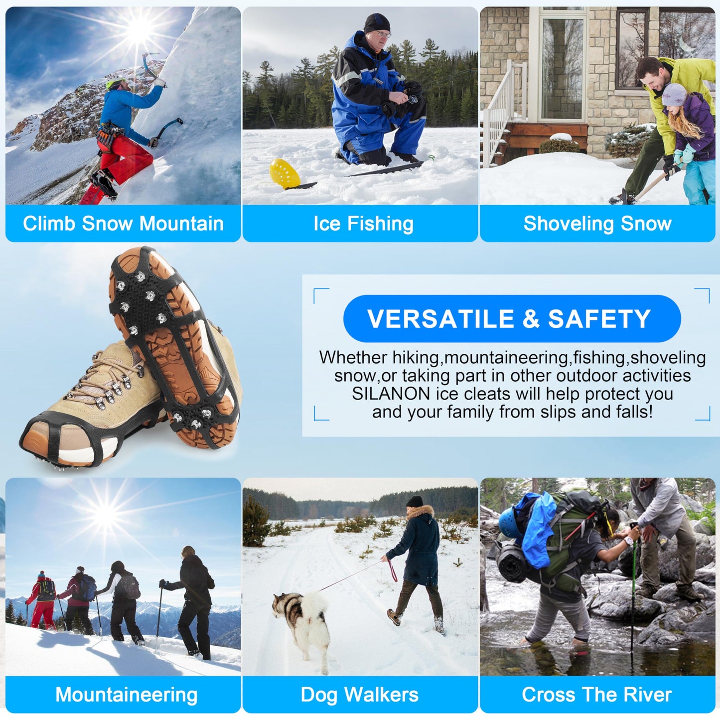 Ice Snow Cleats for Shoes and Boots,Snow Walk Traction Cleats Crampons Non-Slip 9 Point Cleats Ice Snow Grippers Overshoe for Women Men Kids Walking on Snow & Ice