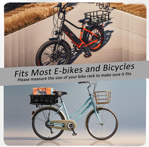 SAMRELAX Bike Basket Rear, Large Bicycle Basket with Cargo Net, Liner and Waterproof Cover for Electirc Bike, Ebike and Bikes, Large Capacity Wire Bakset