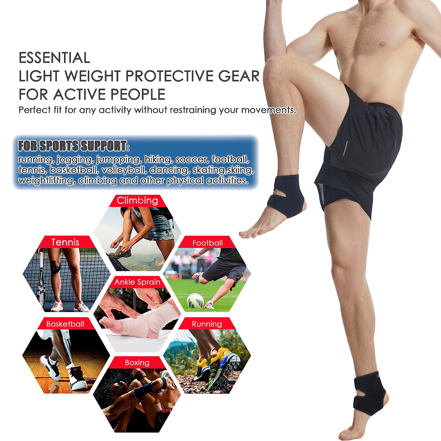 HiRui Ankle Support Brace Ankle Wraps for Men Women, Compression Ankle Brace Breathable Neoprene Sleeve Lightweight High-elastic Stabilizer for Running Sprains Arthritis (Medium (Pack of 2))