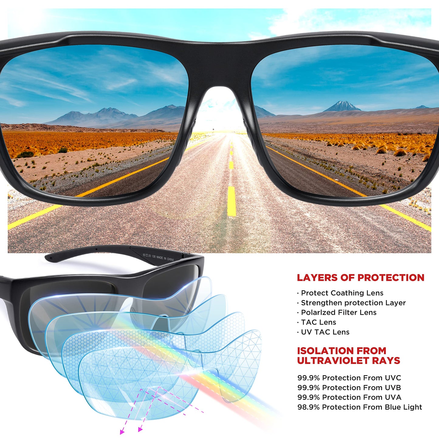 RIVBOS Polarized Womens Mens Sunglasses Fashion UV Protection Sports Driving Baseball Golf Fishing RBS862-Black
