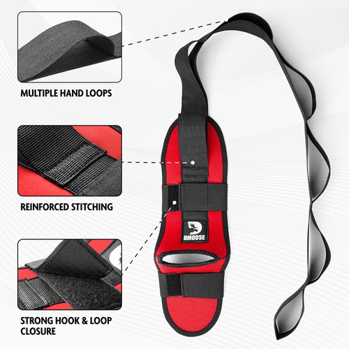 DMoose Fitness Foot & Calf Stretcher with Adjustable Padded Stretching Strap for Plantar Fasciitis, Hamstring, Heel Spurs and Achilles Tendonitis Relief - Yoga Leg Stretch Strap Velcro for Flexibility