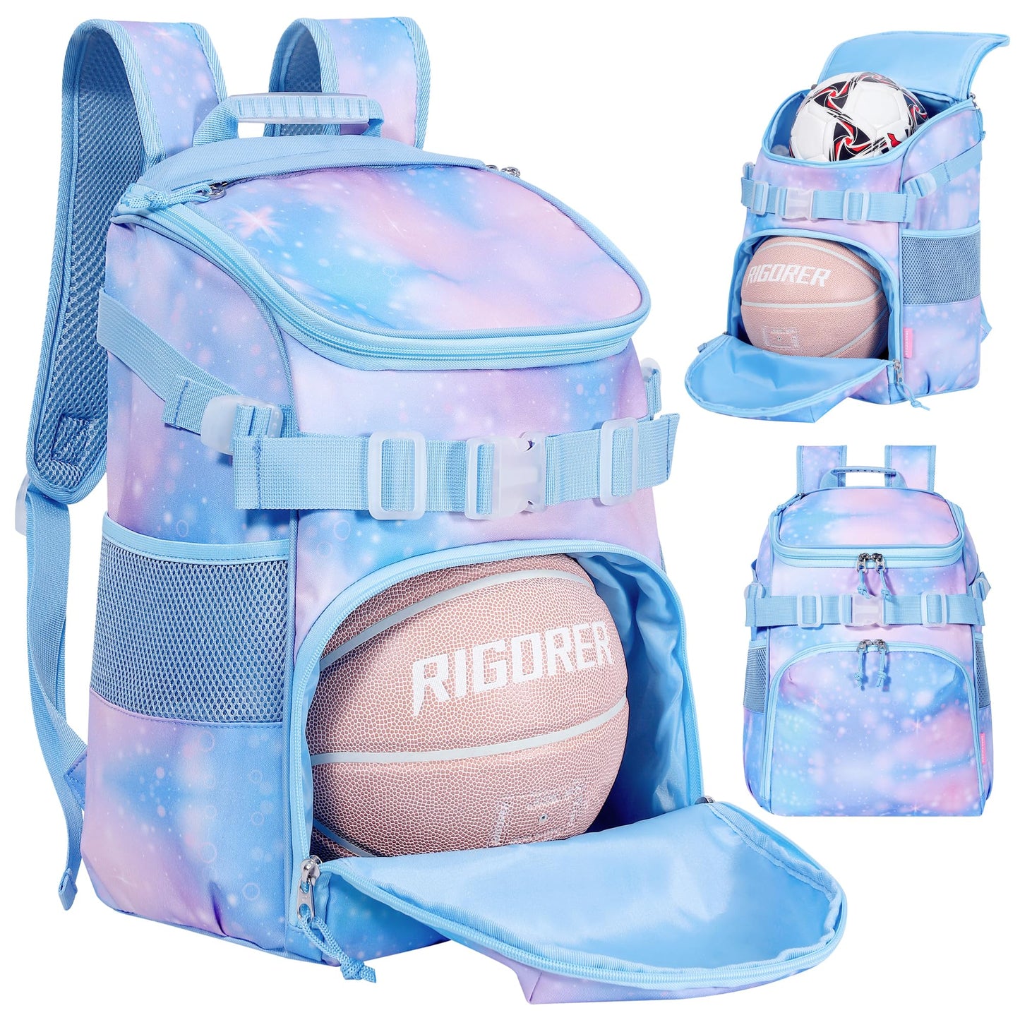TRAILKICKER Basketball Backpack Women Fit Soccer Volleyball Baseball Football Sports Backpack Training Equipment Bag for Team (Sky Blue, M)