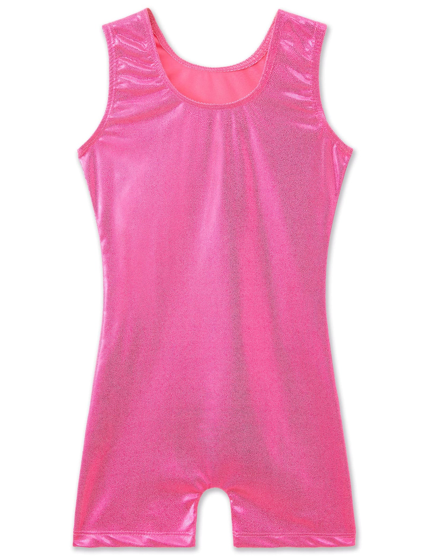 TENVDA Girls Gymnastics Leotards Size 3t 4t Stretchy Hot Pink Unitard with Shorts