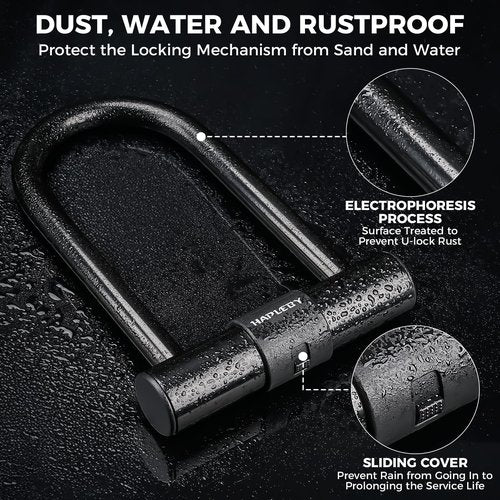 Hapleby Premium Bike Lock Set with 2 Keys, Bike U-Lock with 6 Feet Thickened Solid Steel Cable, Heavy Duty Anti Theft Bicycle U-Lock with Mounting Bracket for Road, Mountain, Folding Bike and Scooter