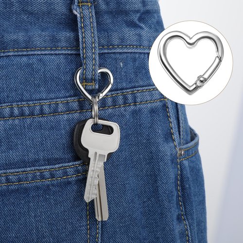6 Pcs Heart Carabiner Clip 2 Size Heavy Duty Heart Carabiner Spring Snap Clasp Hook for Camping Hiking Fishing Traveling Purses Backpack Keychain DIY Crafts Women Festival Gifts Gold Silver Black