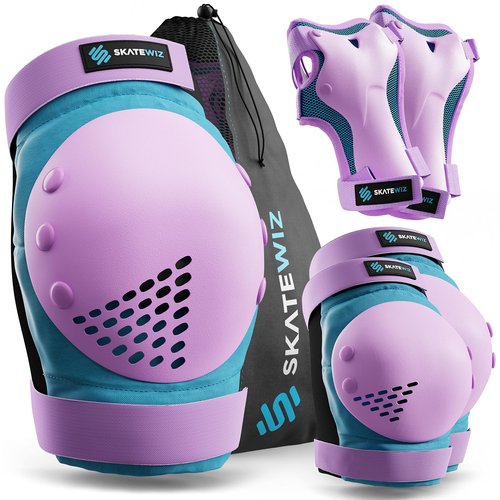 SKATEWIZ Boys Knee Pads and Elbow Pads Set - Wrist Guards for Skating - SMASH - Size S Blue Purple - Knee Pads for Kids, Roller Skates Scooter Skateboard Pads for Kids 8-14