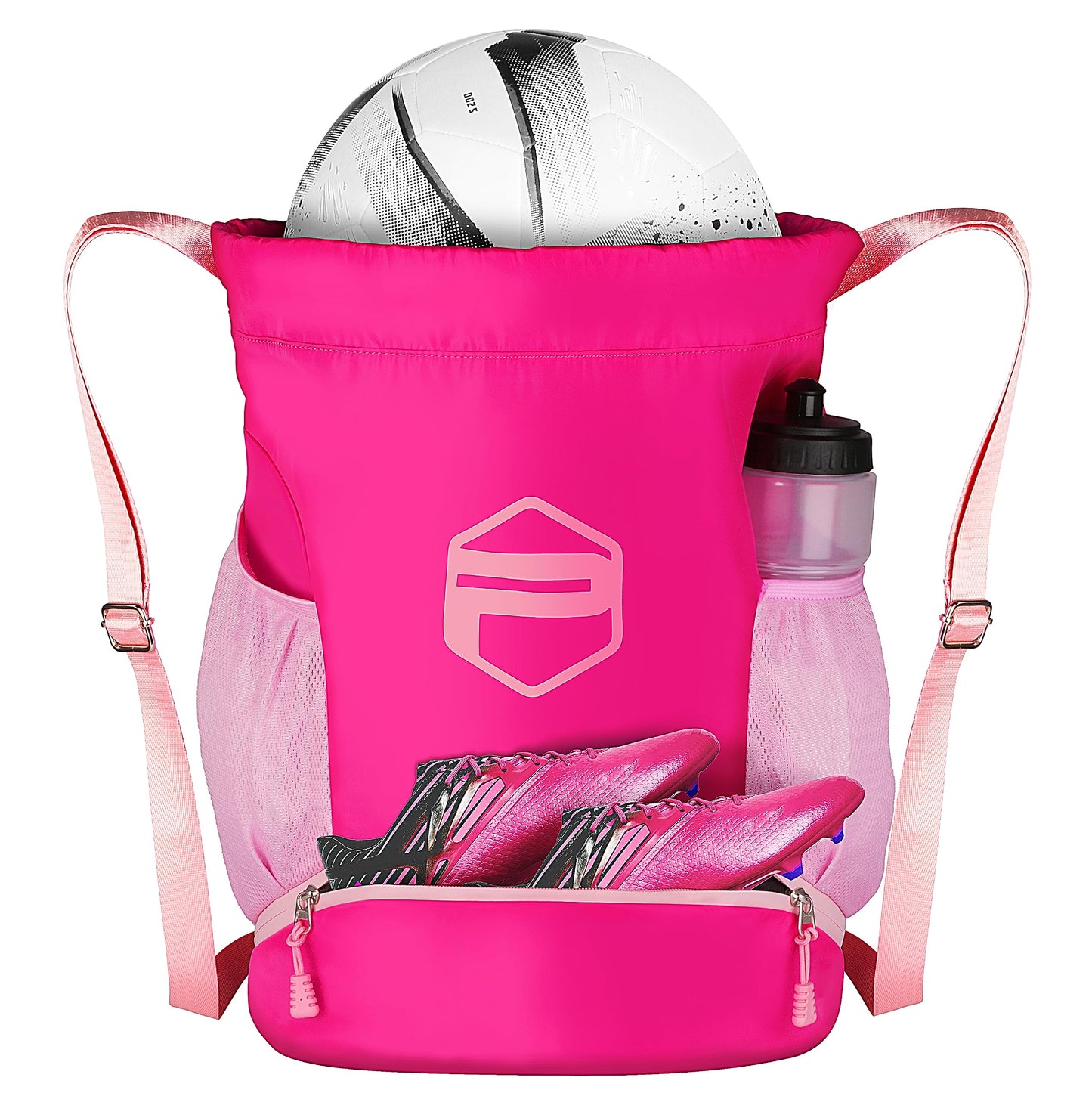 PP PICADOR Soccer Ball Bags, Drawstring Basketball Backpack for Sport Training with Ball Shoe Dry and Wet Compartments(Pink)