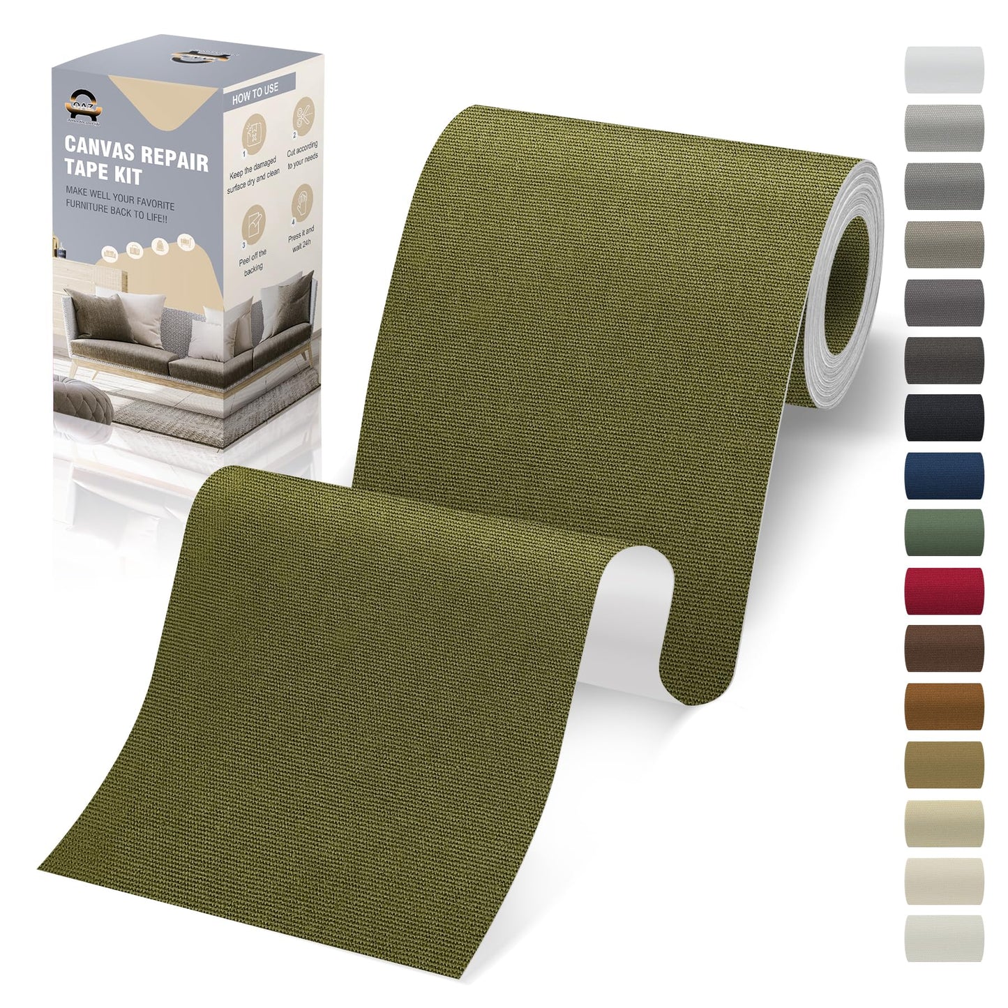 OAZ 4 x 79 inch Canvas Repair Patches Fabric Patch Self-Adhesive Canvas Repair Tape Waterproof Outdoor Gear Patch Kit for Boat Cover Awning Sofa Chair Couch Tent Bag (Green)