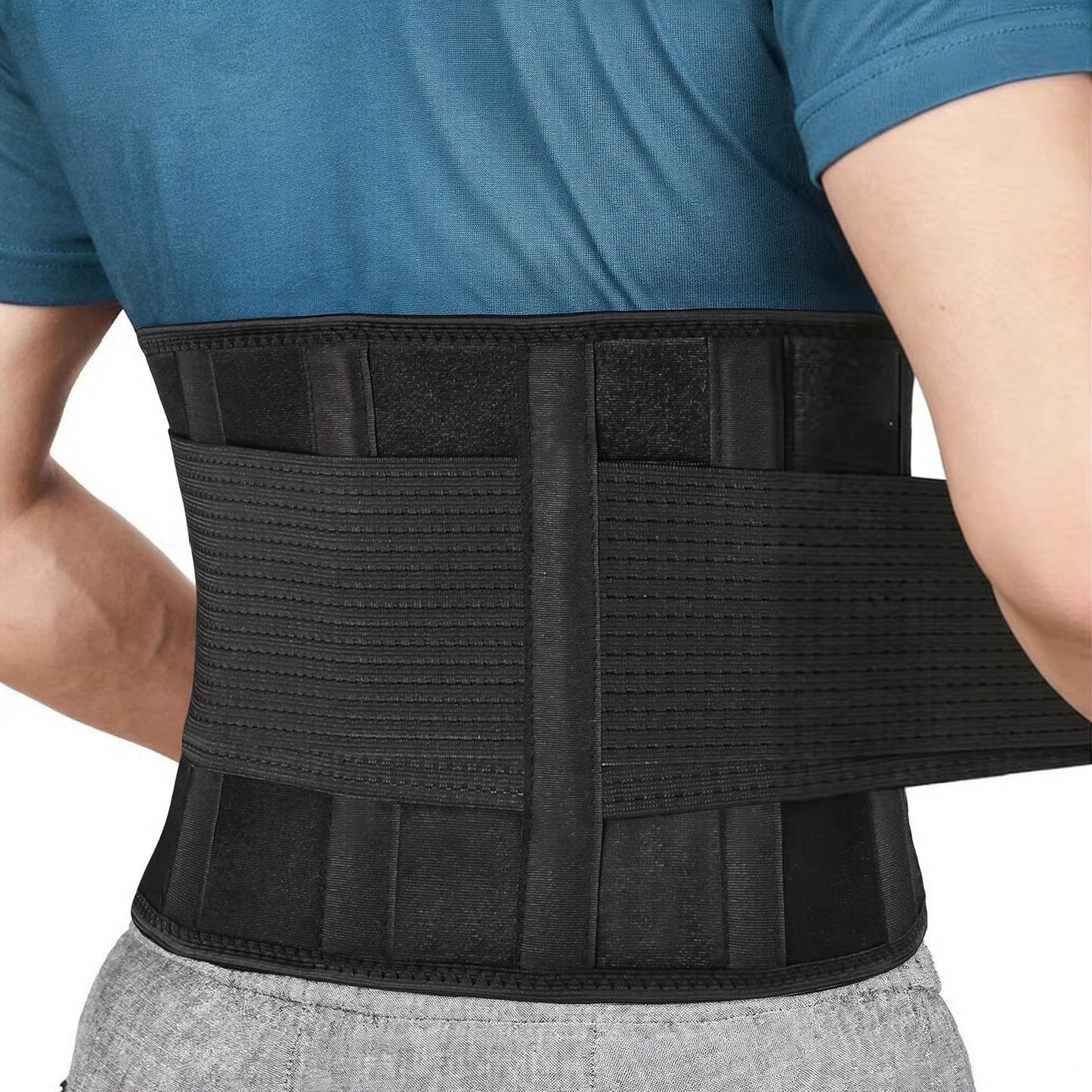 Quorblentz Back Brace for Men and Women Lower Back Pain - Sciatica, Scoliosis, Herniated Disc Relief - Workout Body Shaping Back Brace With 4X Powerful Lumbar Support and Dual Adjustable Support Straps Black-M