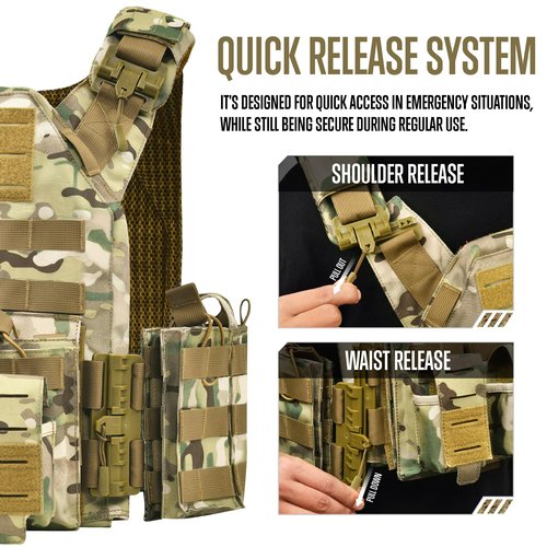 MOCHAR Quick Release Tactical Vest Camo Weighted Vest for Men 1000D Tactical Gear for Outdoor Training Hunting Gaming
