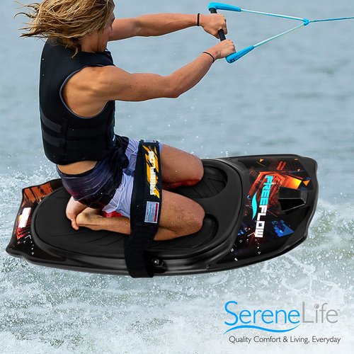 SereneLife Water Sport Kneeboard with Hook for Kids & Adults, Kneeboard with Strap for Boating, Waterboarding, Kneeling Boogie Boarding, Knee Surfing, (SLKB20), Black, 50.0’’ x 20.0’’ x 4.5’’
