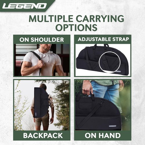 LEGEND Essential Compound Bow Case - Soft Bow Case for Compound Bow & Archery Accessories, Premium Bow Bag with Durable Nylon Fabric, Lightweight Archery Case with Backpack Strap - 36" Interior, Black