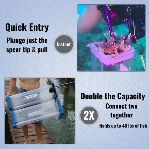 Aquatic Hunt Pro Lionfish Locker High-Capacity Lionfish Containment Unit for Divers | Fast Drainage, Spear/Snare Storage, Durable & Versatile for Lionfish Hunting & Lobster Collection (Blue), 30''
