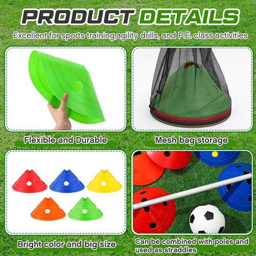 ShinyRelief 20 Pieces Jumbo Disc Cones Jumbo Soccer Cones with Mesh Bag Giant Large Agility for Soccer Training Adult Sports (Multicolor)