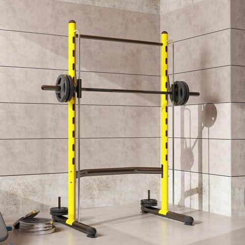 Soozier Squat Rack with Pull-Up Bar, Adjustable Power Rack with Barbell Bar, Multi-Functional Bench Press Rack for Home Gym Strength Training, Yellow