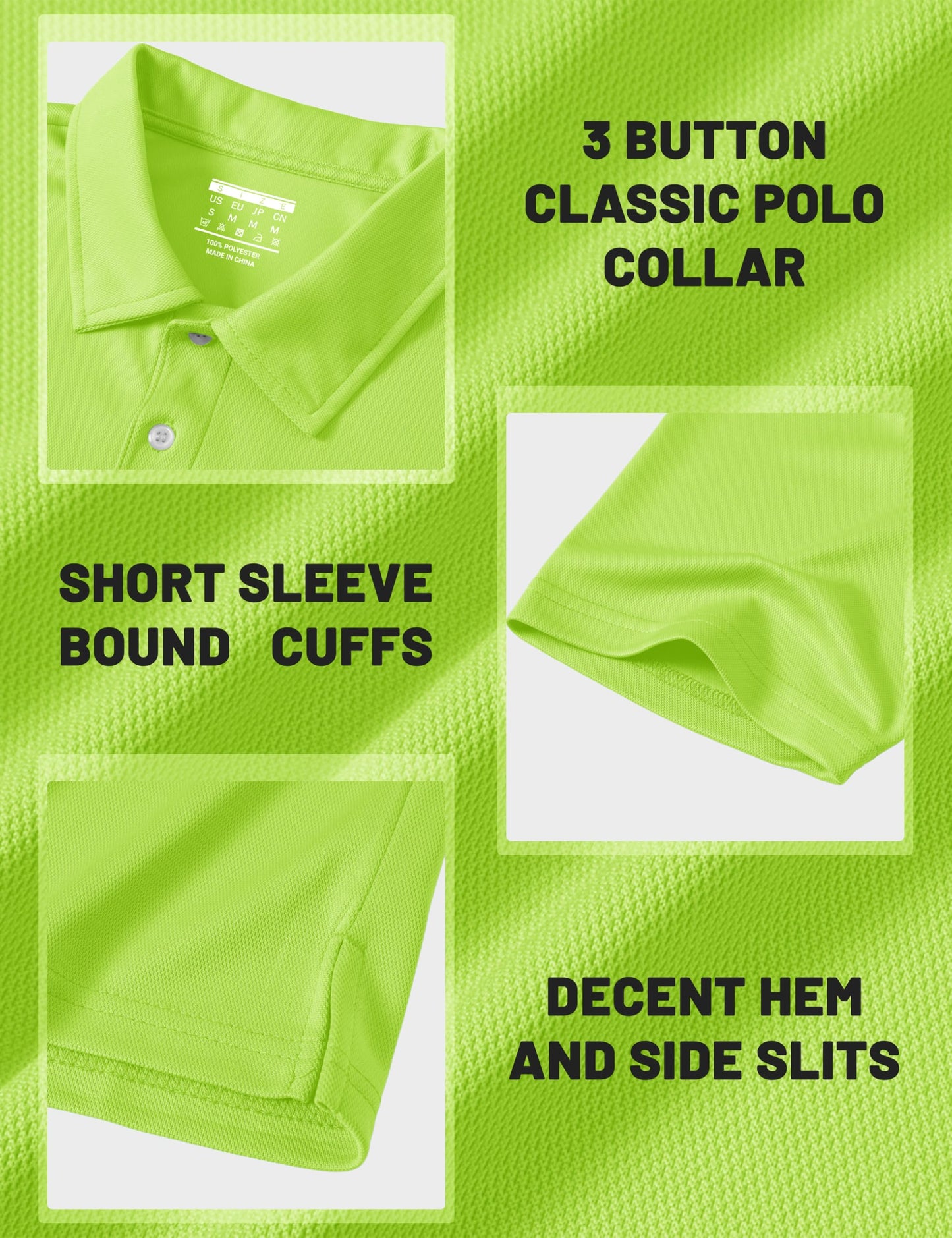 MAGCOMSEN Polo Shirts for Men Dry Fit Lightweight Active Golf Polos Short Sleeve Moisture Wicking Collared Shirt Fluorescent Green