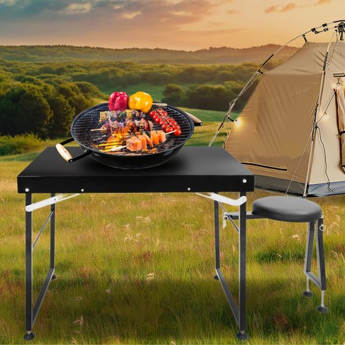 KUAFU Foldable Shooting & Hunting Table with Shooting Bench, Adjustable Height Legs and Seat, Steel Portable Shooting Bench Rest for Rifles for Outdoor Range and Hunting